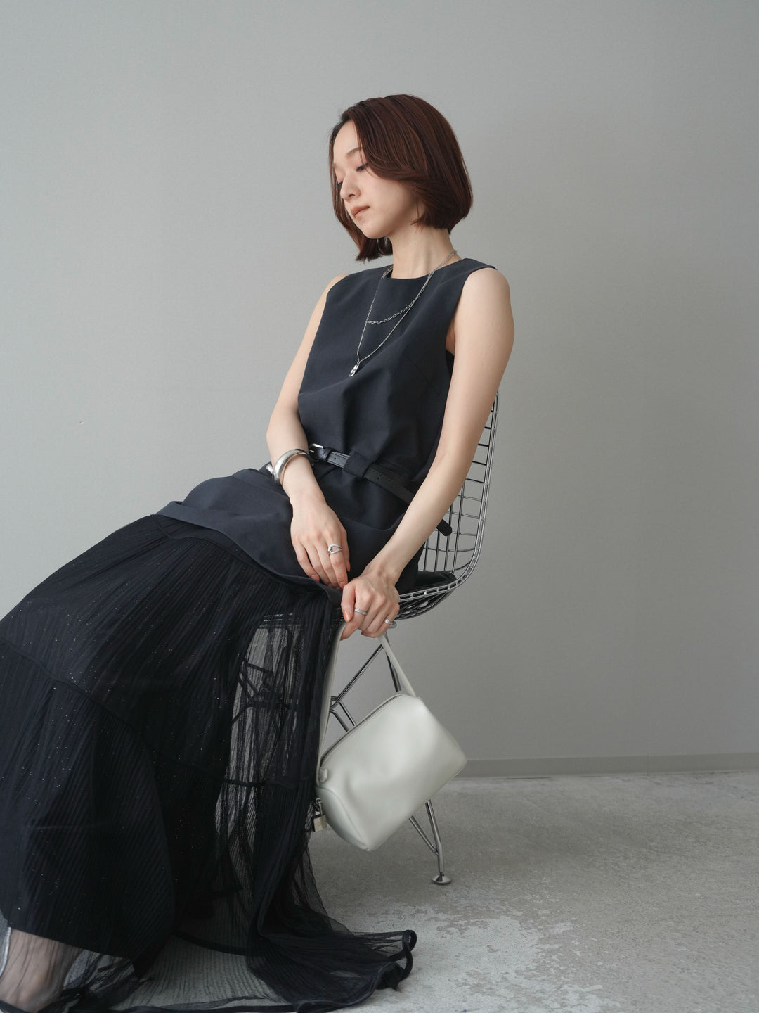 [SET]ベルト付リネンライクノースリチュニック+選べるアクセセット(2set)