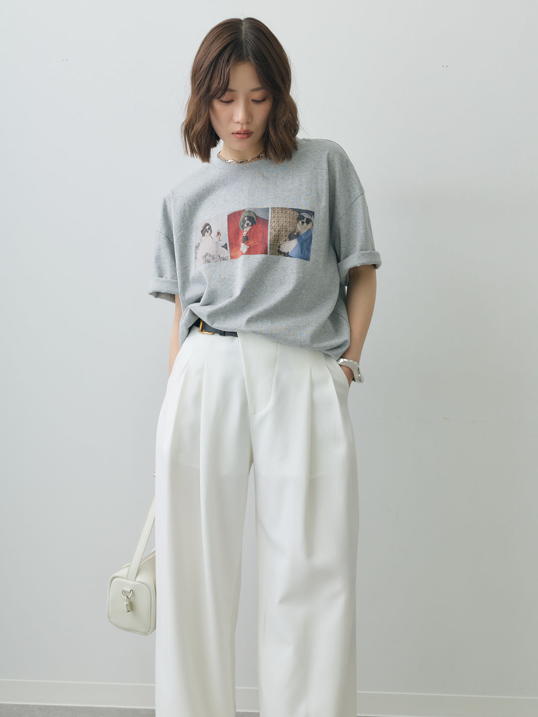 [SET]スリードッグフォトボックスTEE+アシンメトリーベルトタックワイドパンツ(2set)
