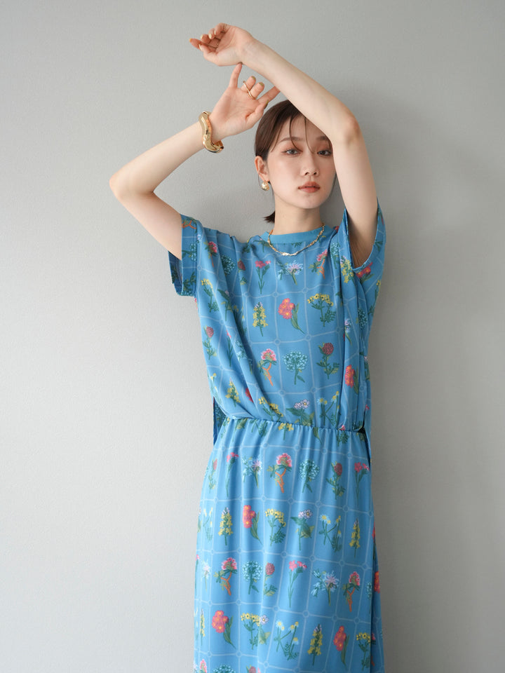 [予約]パッチワークフラワープリントプルオーバー/ブルー