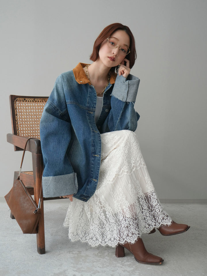 [予約]コーデュロイ×デニムミドルジャケット/blue