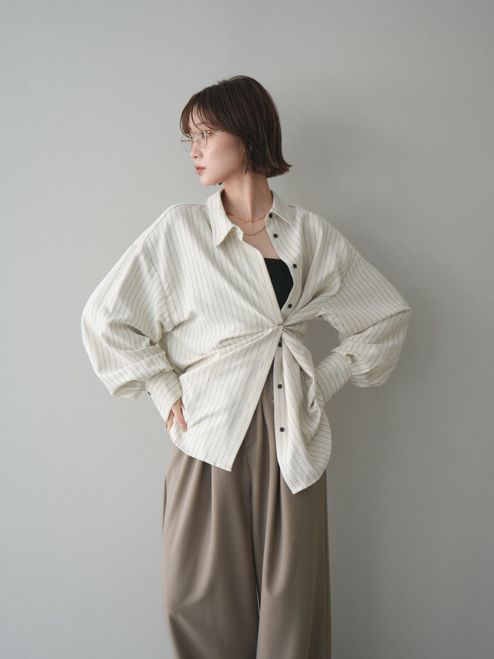 [SET]2WAYカシュクールストライプブラウス+ベルト付キーホルダーモチーフワイドパンツ(2set)