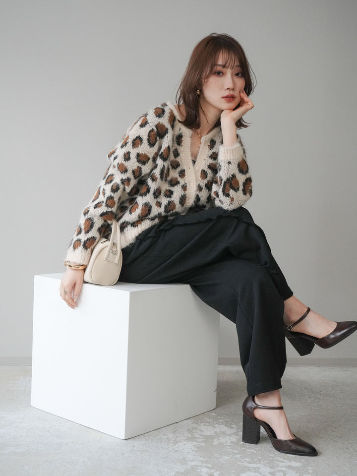 [SET]モヘアタッチレオパード柄ニットカーディガン+モヘアタッチレオパード柄ニットカーディガン(2set)