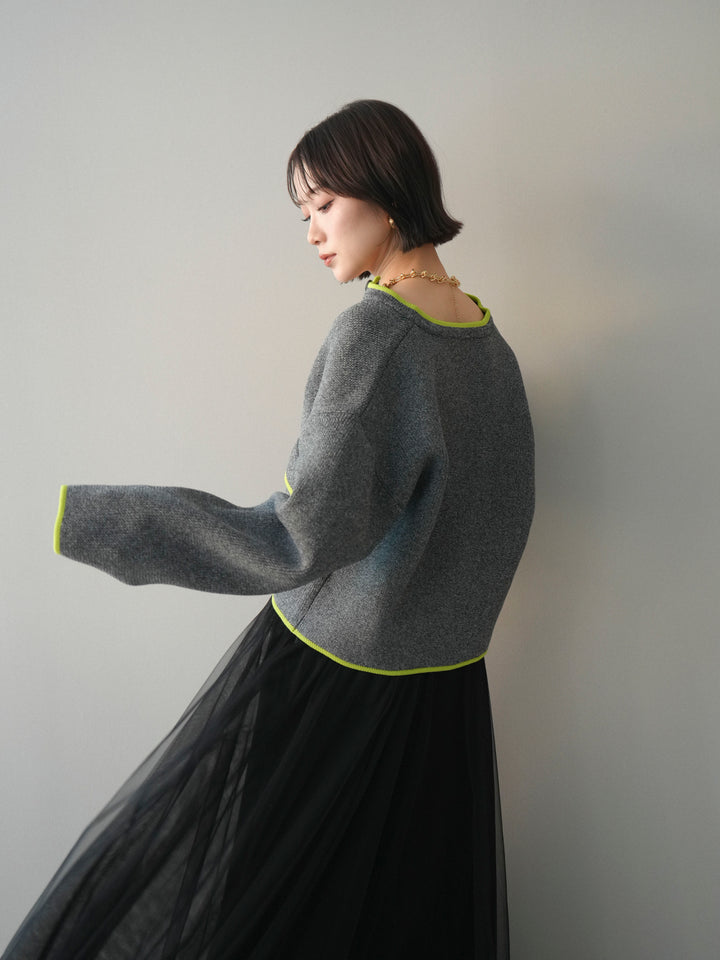 [SET]ポリエステル配色ニットカーディガン+選べるアクセセット(2set)