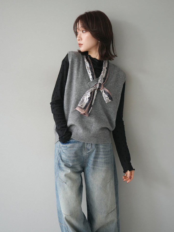 [予約]スカーフ付きニットベスト/gray