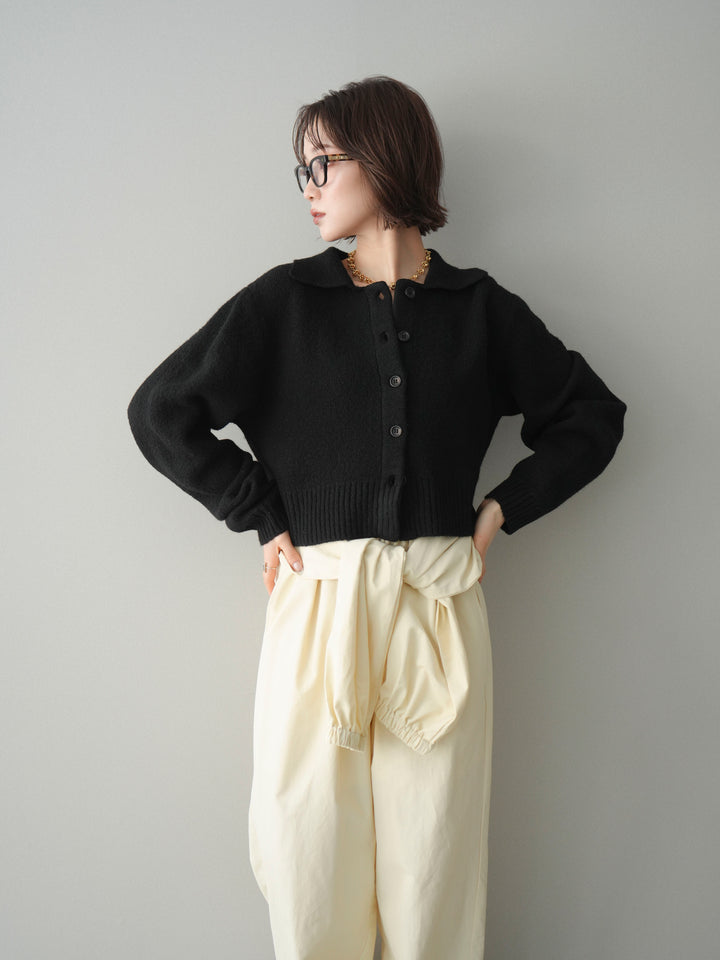 [予約]メランジニット襟付きクロップドカーディガン/black