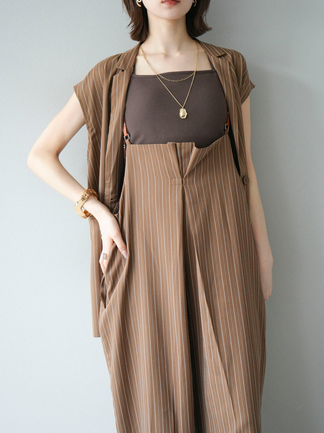 [予約]ヘリンボーンストライプジレ/ブラウン