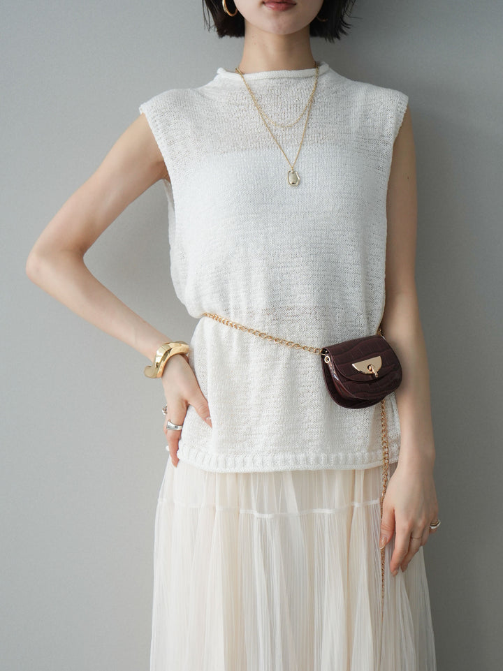 [予約]ノースリーブリネンタッチシアーニットプルオーバー/white