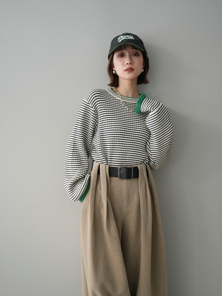 [SET]ラメ異素材ボーダーリブニットプルオーバー+選べるアクセセット(2set)