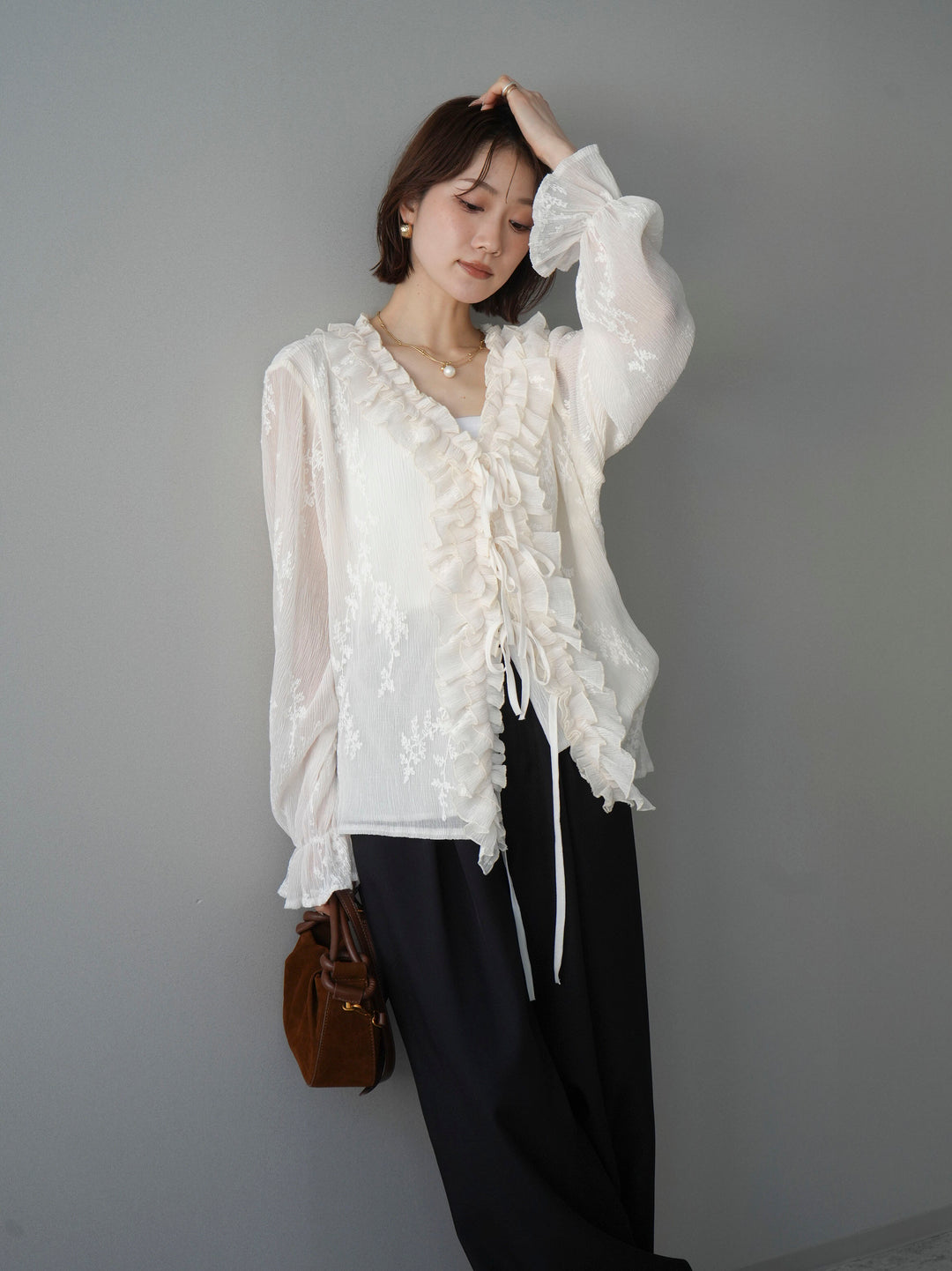 [予約]楊柳ラッフルフリルカーディガン/ivory