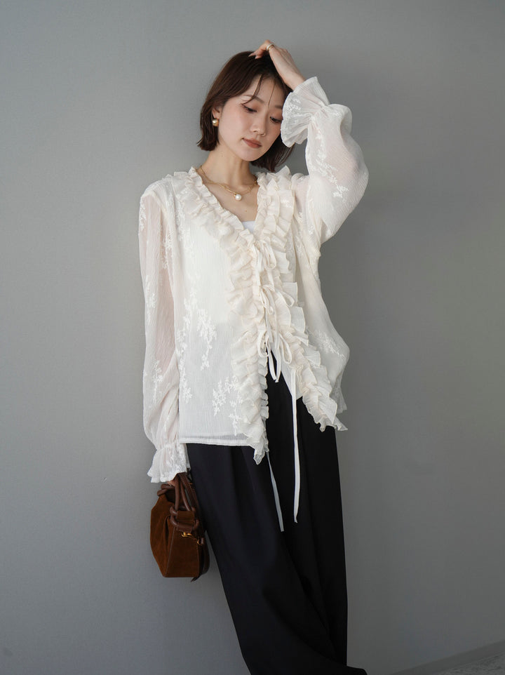 [予約]楊柳ラッフルフリルカーディガン/ivory