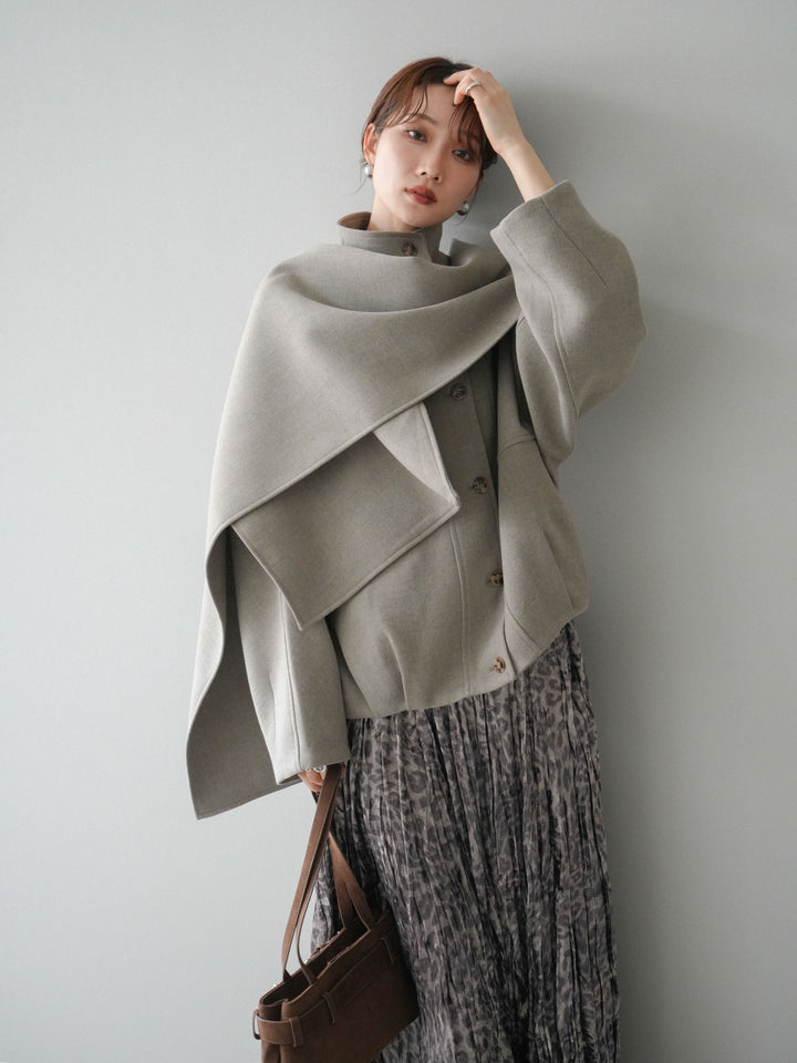 [予約]ストール付きミディアムコート/khaki