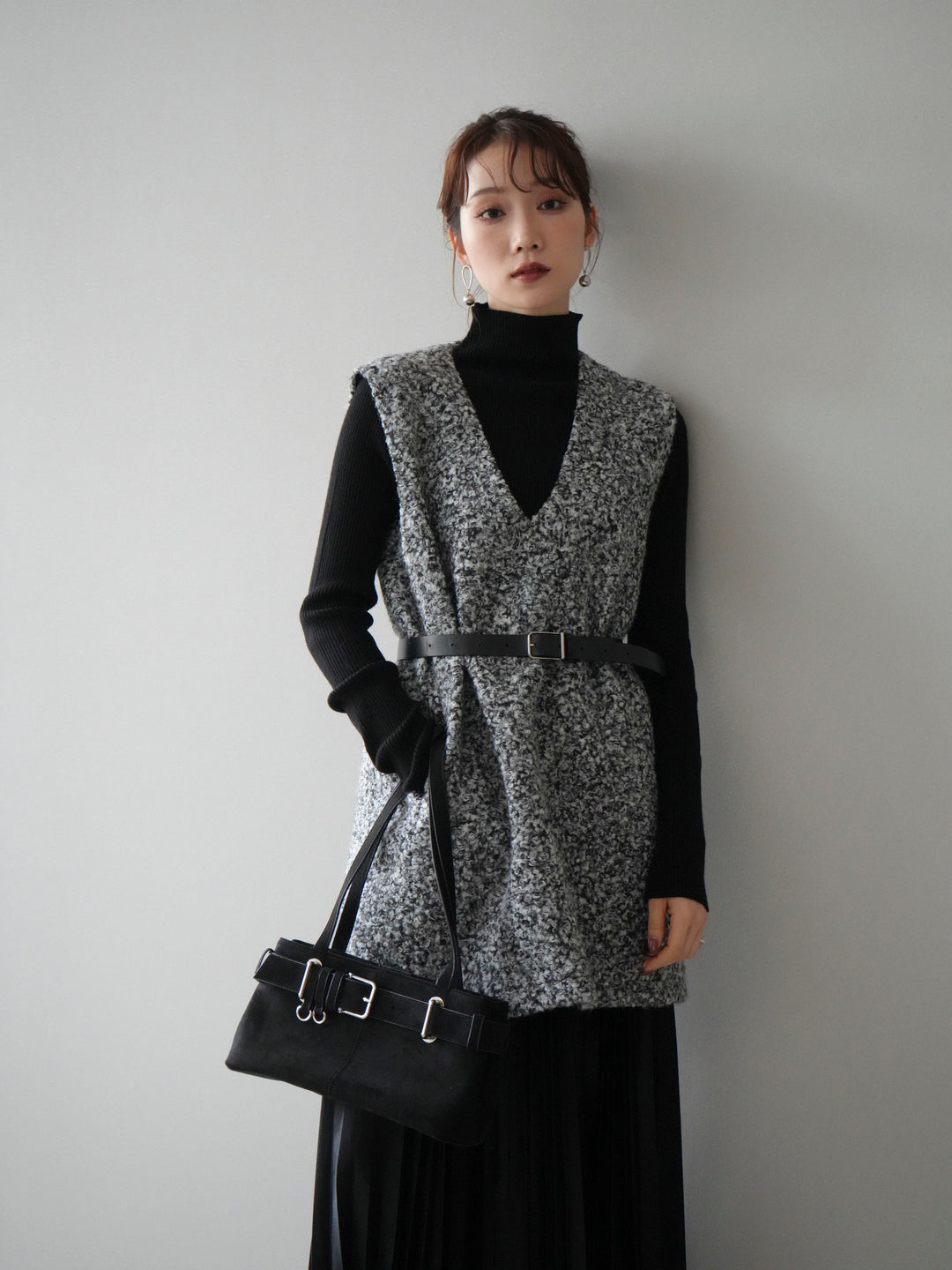 [予約]ミックスループヤーンニットミニワンピース/gray