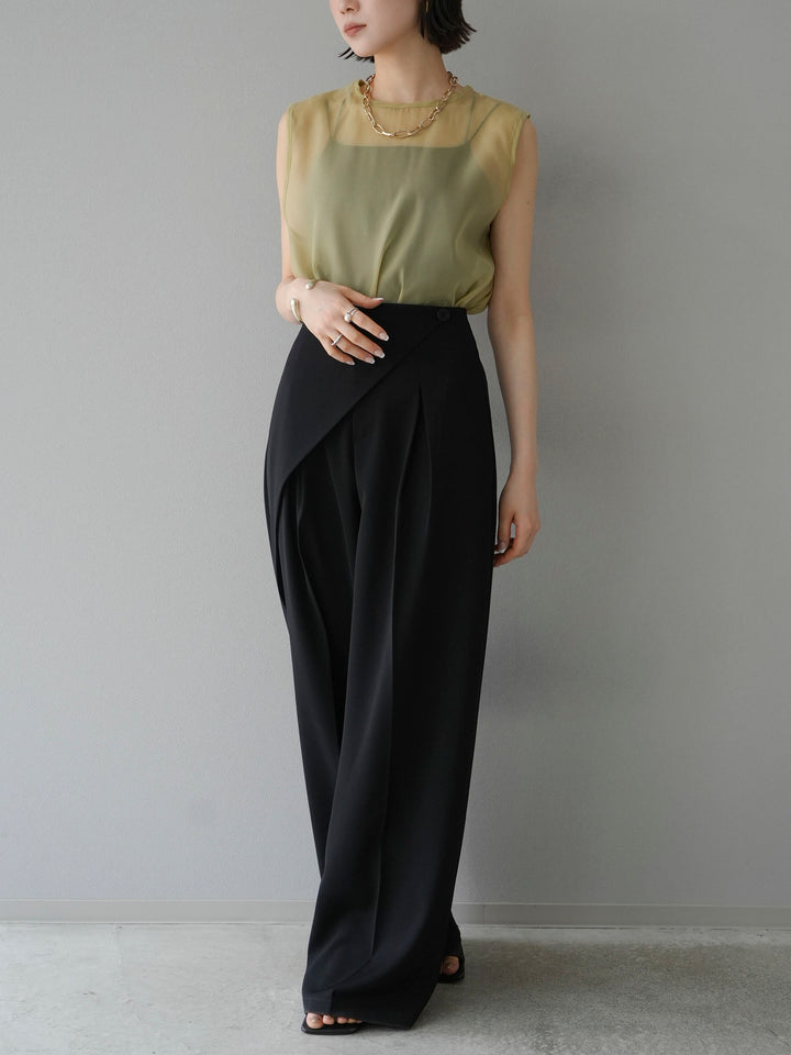 [SET] Organza sleeveless top + wrap wide pants (2set)