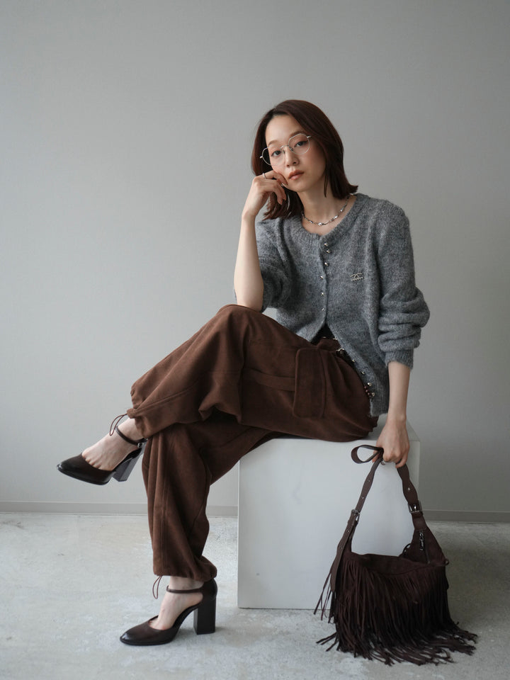 [SET]ブローチ付silverボタンミックスニットカーディガン+選べるアクセセット(2set)