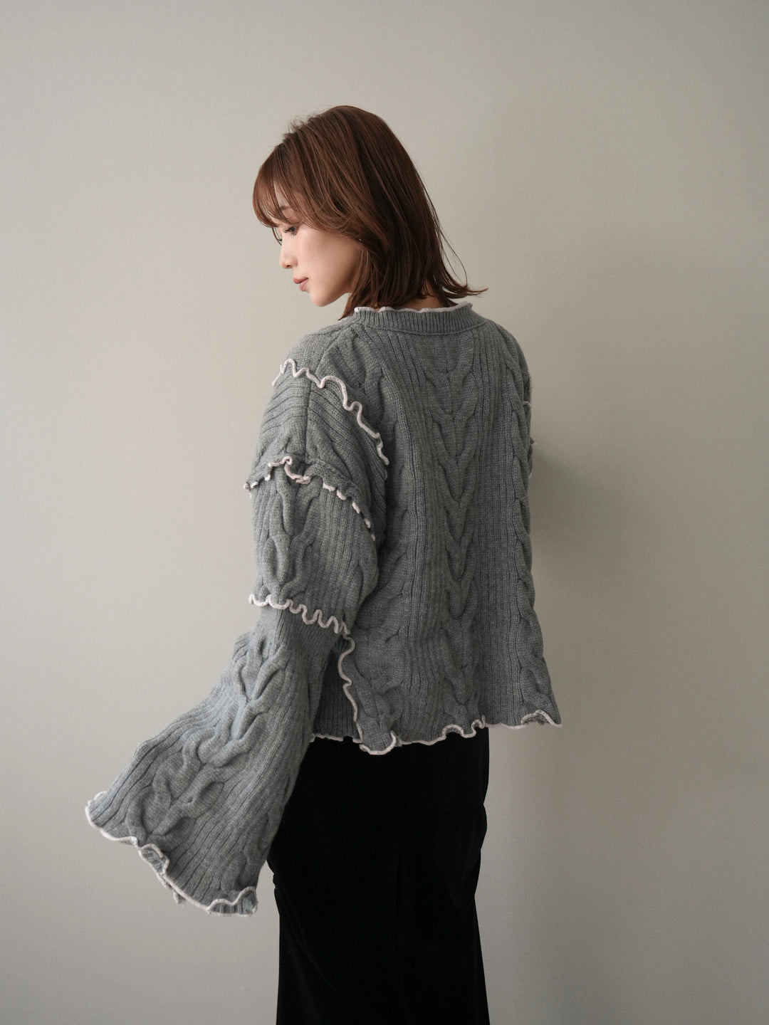 [SET]フロントリボン配色メローニットカーディガン+フロントリボン配色メローニットカーディガン(2set)