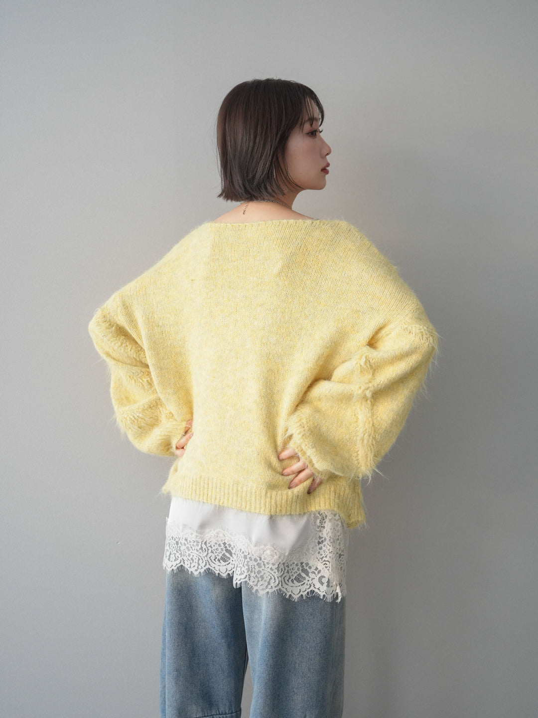 [予約]シャギーデザインニットプルオーバー/yellow