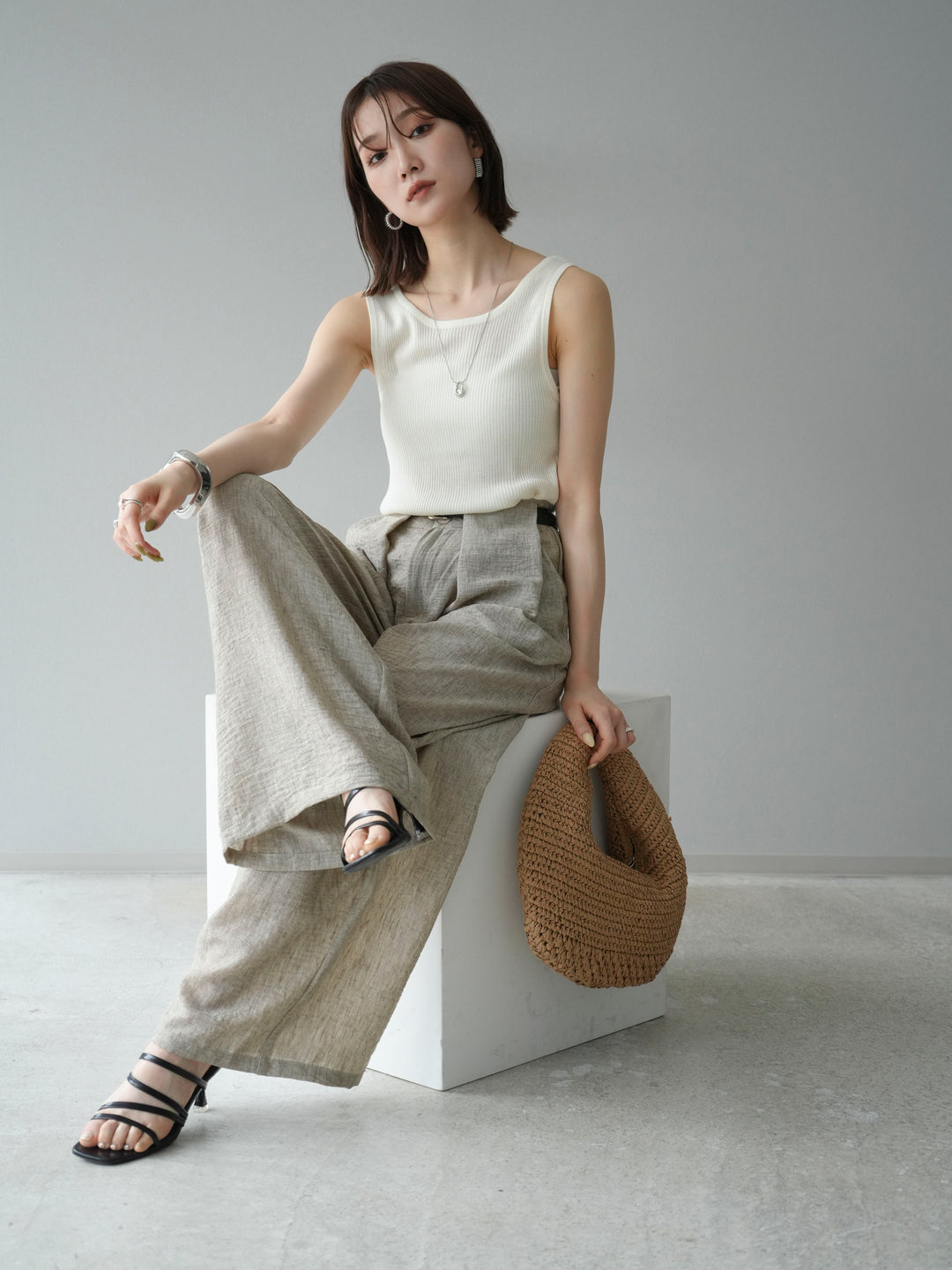 [予約]レーヨンニットタンクトップ/ホワイト