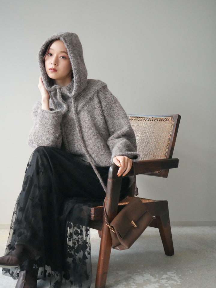 [SET]バラクラバSETニットプルオーバー+フラワーフロッキーチュールプリーツスカート(2set)