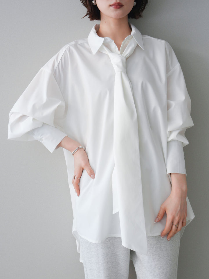 [予約]ボウタイ付オーバーシャツ/white