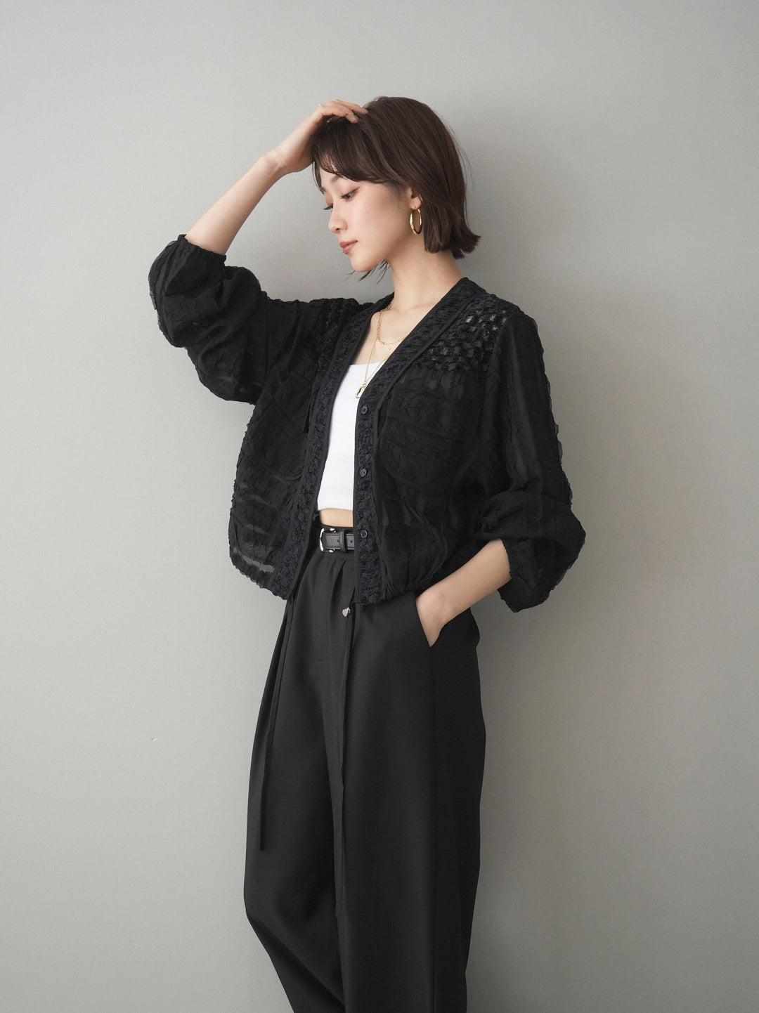 [SET]パッチワークシアーフリルブルゾン+選べるアクセセット(2set)