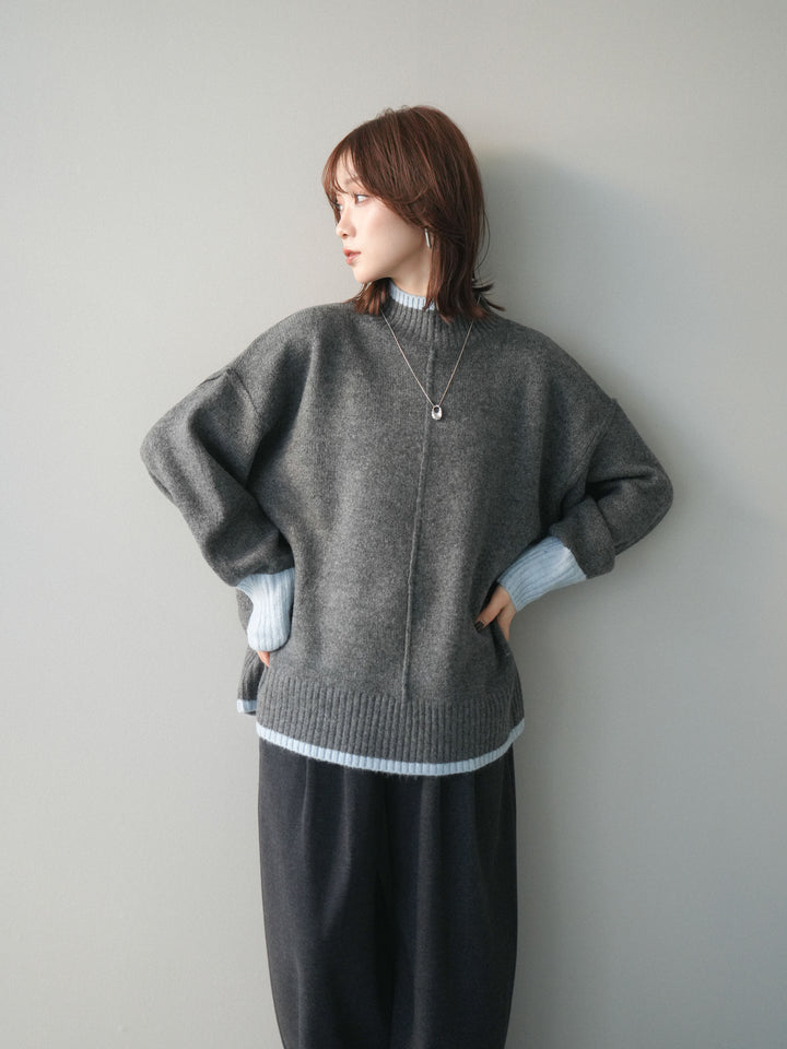 [SET]配色ハイネックニットプルオーバー+配色ハイネックニットプルオーバー(2set)