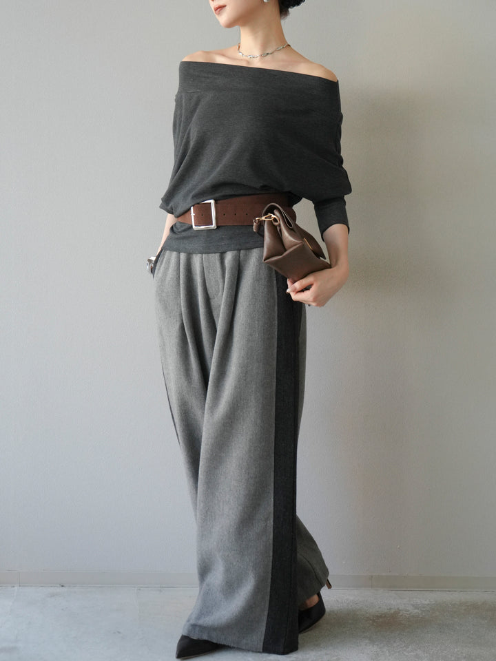 [予約]ベルト付オフショルカットソー/チャコール