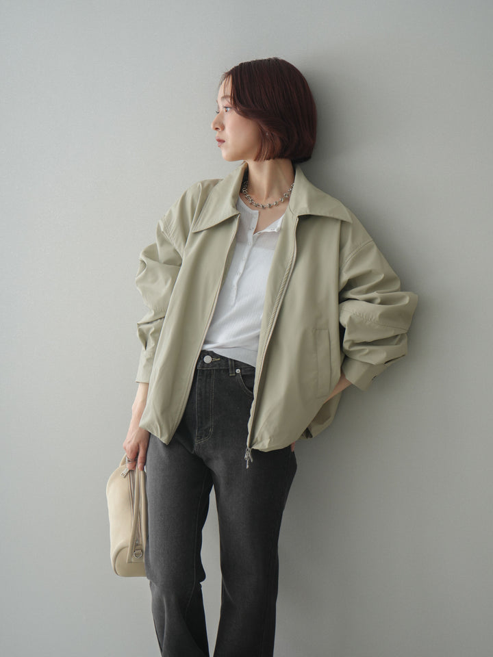 [予約]ウォッシャブルフェイクレザーバルーンジャケット/ecru