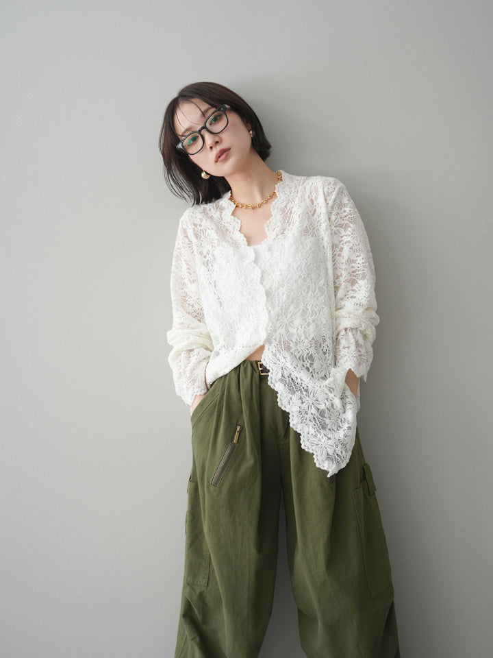 [予約]Vネックレースブラウス/white