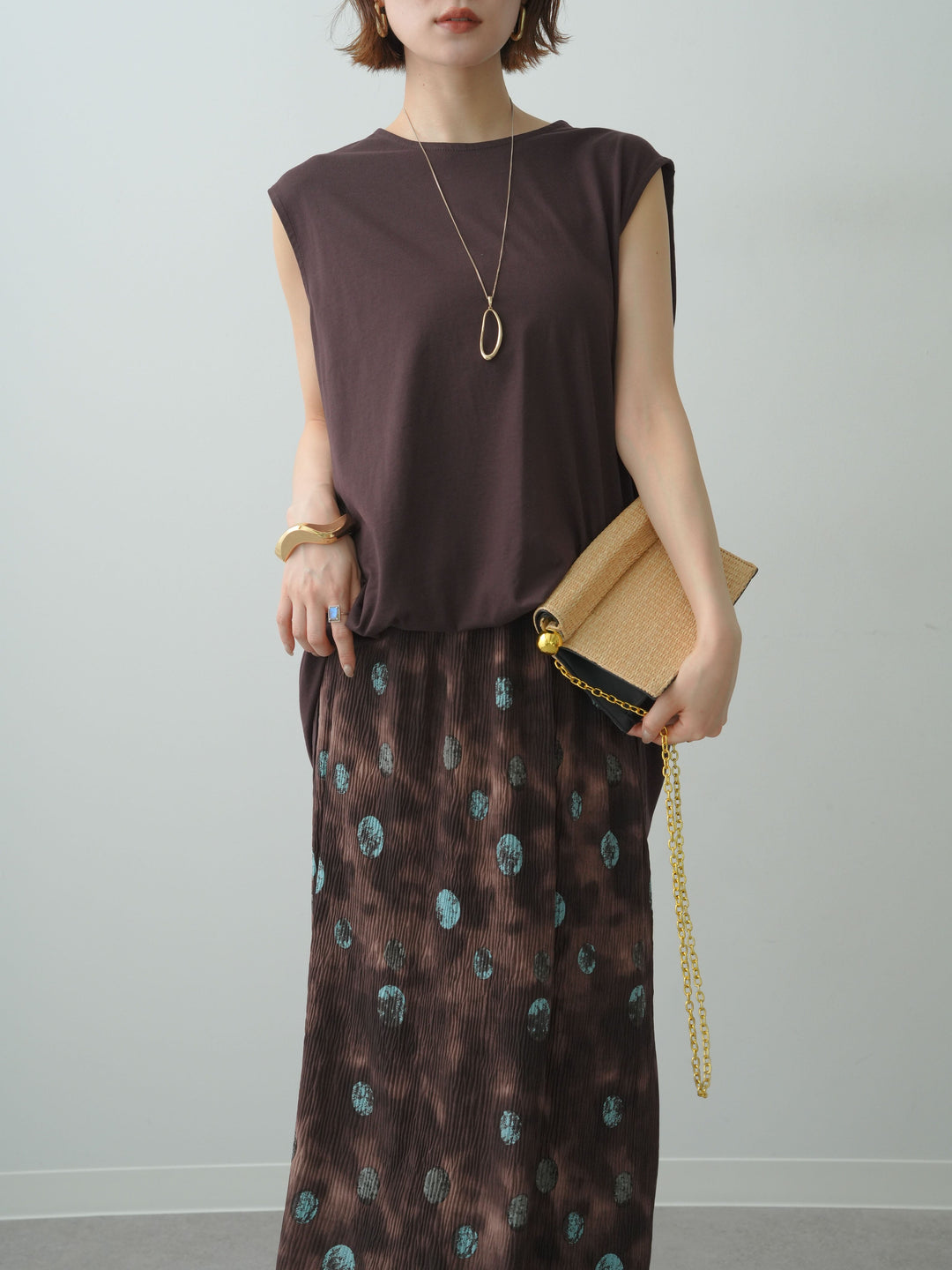 [予約]オーバーサイズノースリカットソー/brown