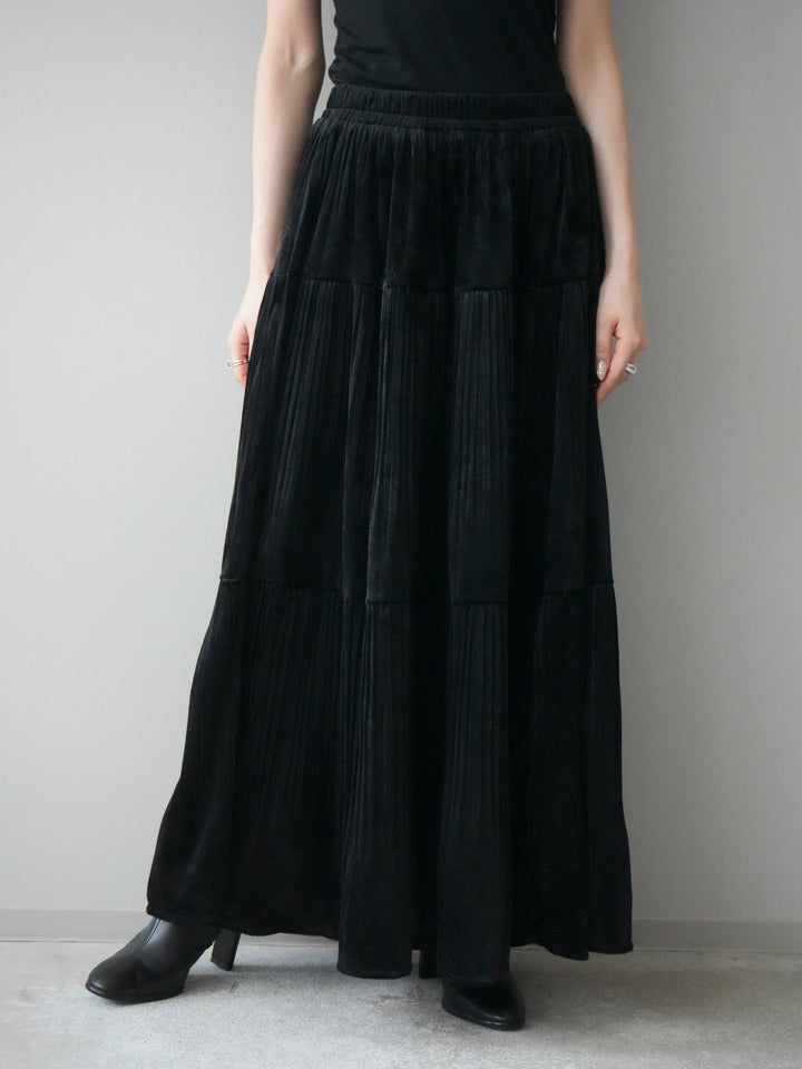 [予約]ベロアティアードワッシャースカート/black