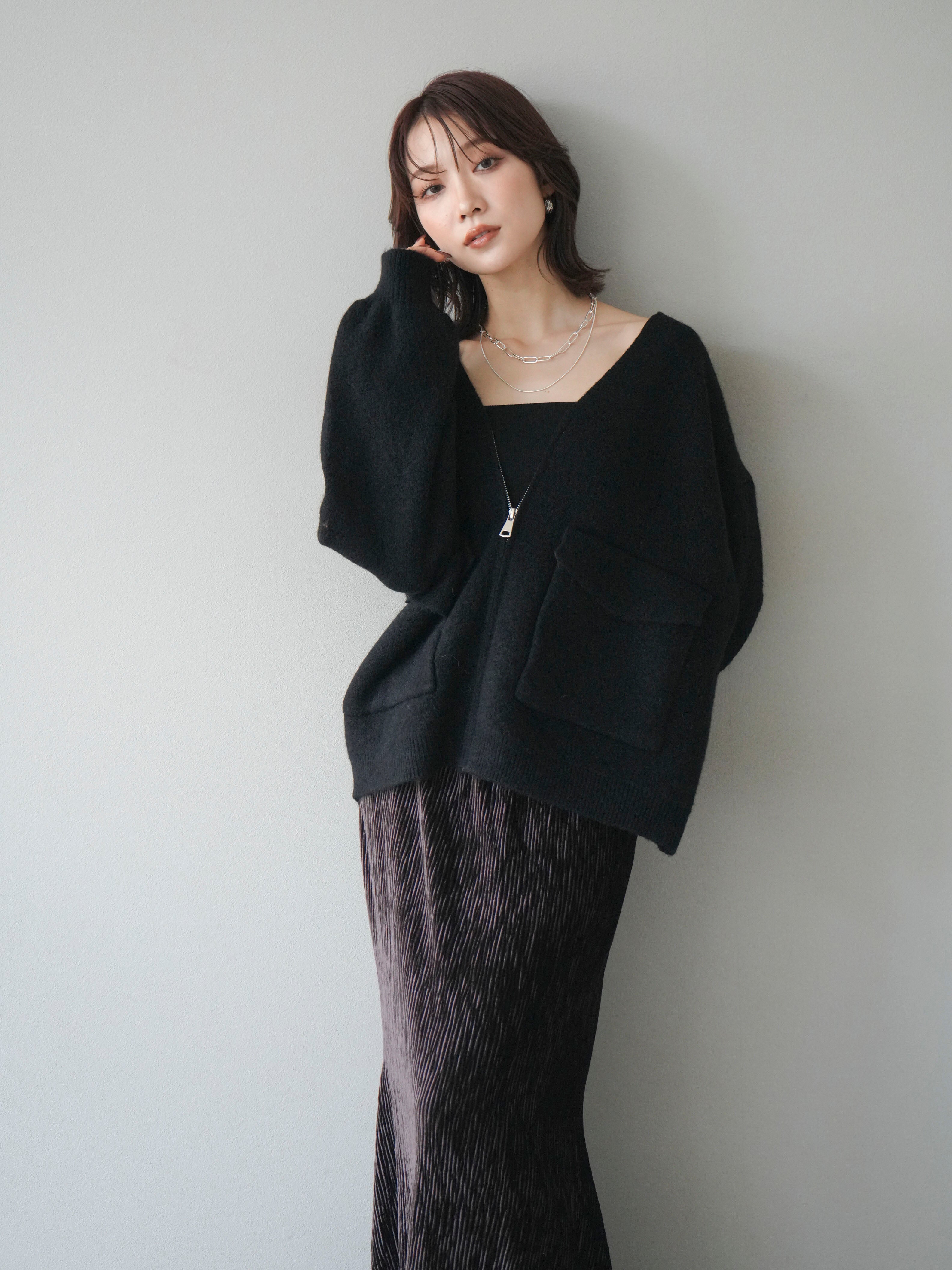 予約]BIGポケットジップニットカーディガン/black – Lumier