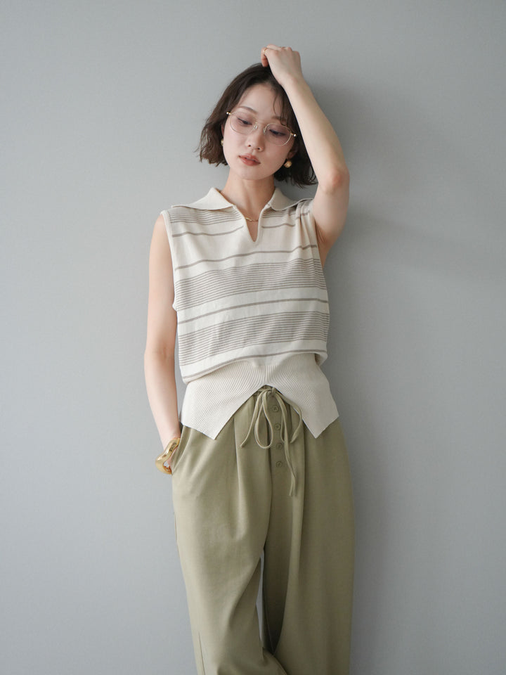[予約]ボーダースリットニットトップス/ivory