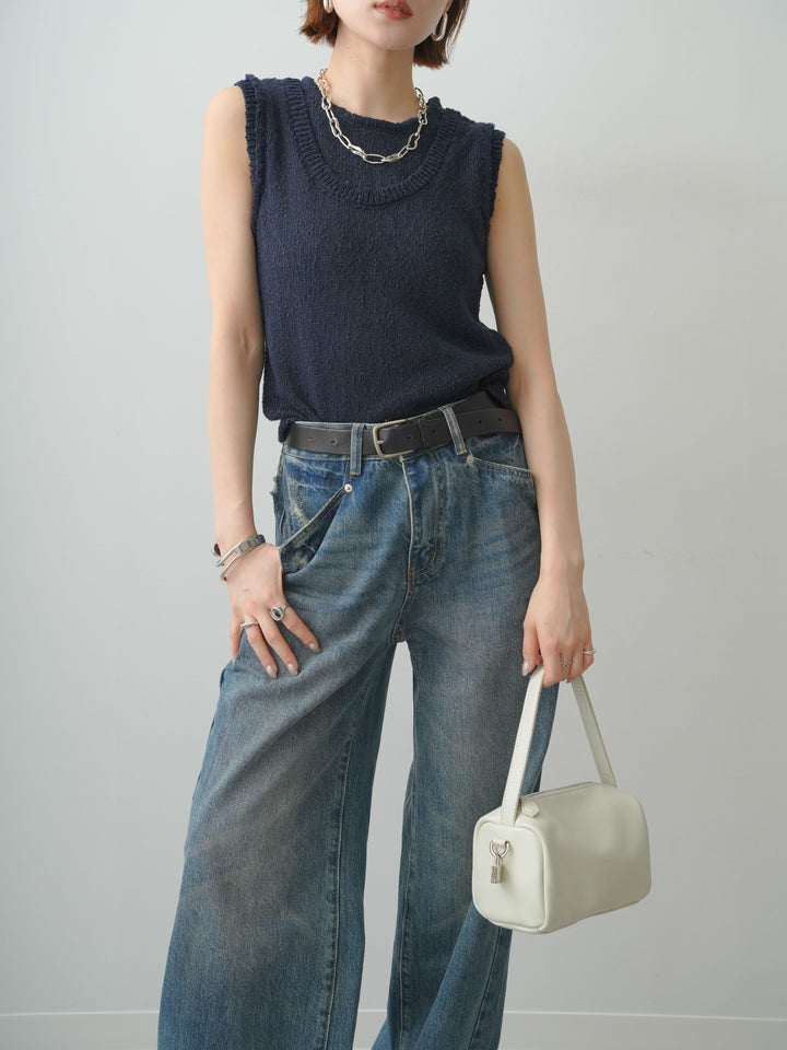 [予約]アウトリンキングノースリニットトップス/navy