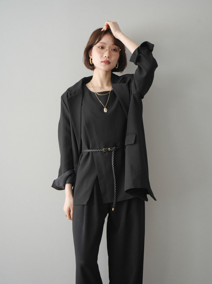 [SET]ベルト付ノースリーブトップス＆ワイドパンツSETUP