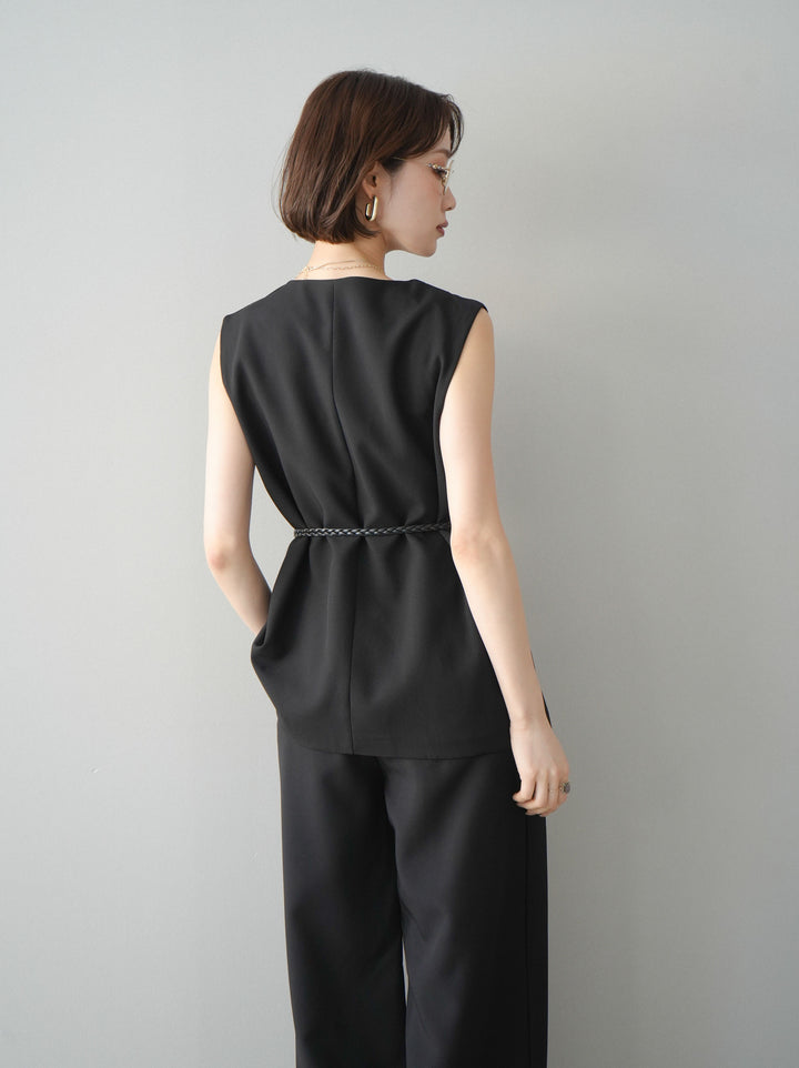 [SET]ベルト付ノースリーブトップス＆ワイドパンツSETUP