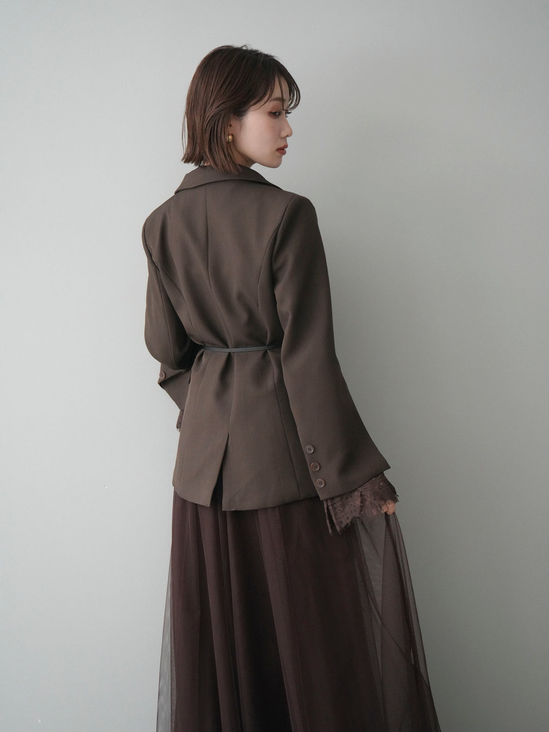 [SET]レースレイヤードスリットジャケット+チュールボリュームスカート(2set)