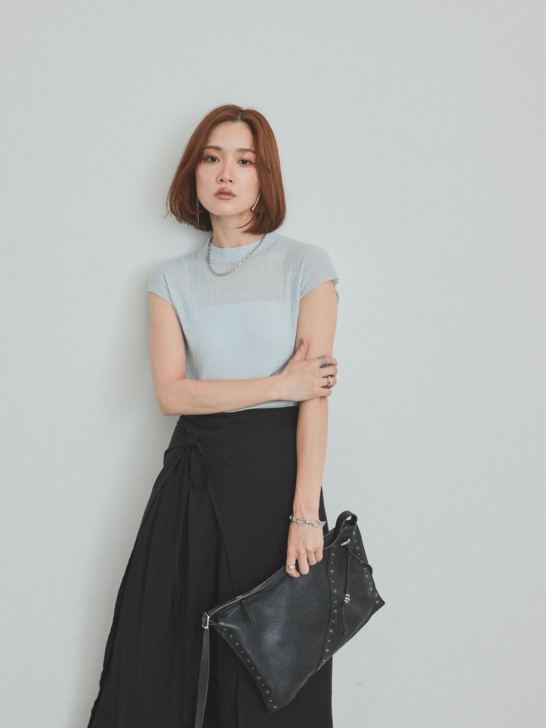 [SET]フレンチスリーブシアーニットトップス+フレンチスリーブシアーニットトップス(2set)