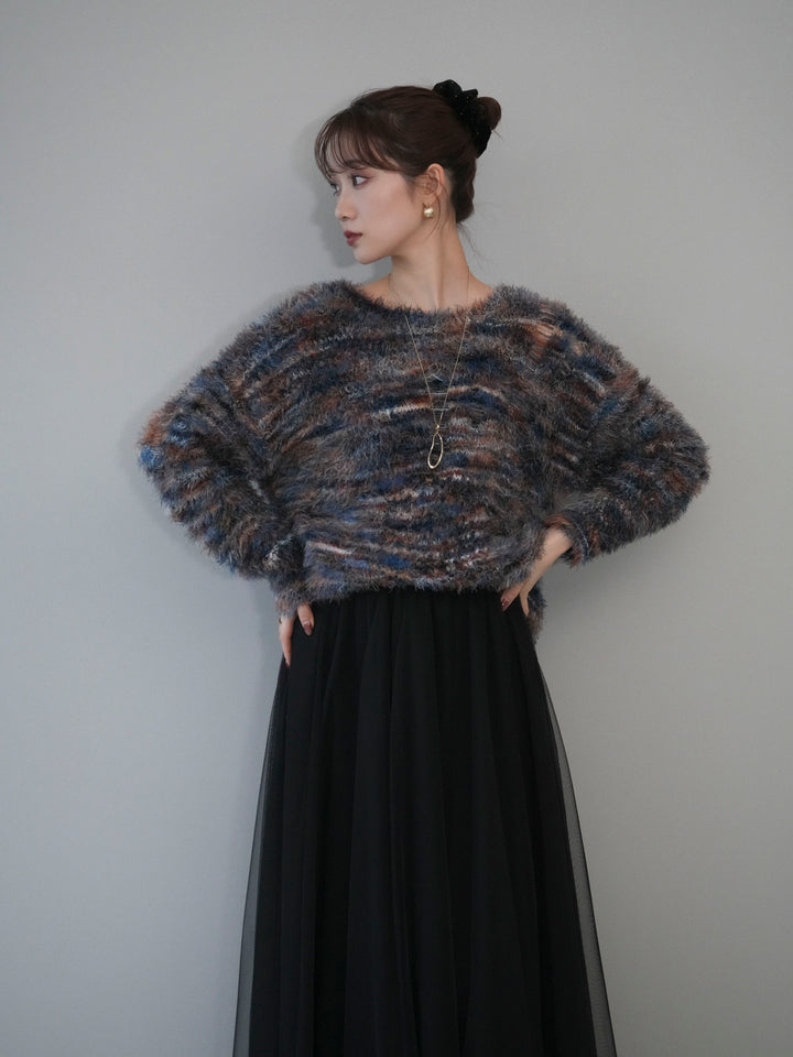 [予約]ミックスシャギールーズニットプルオーバー/blue