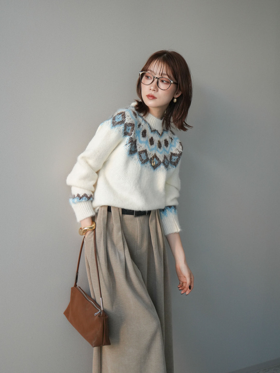 [SET]ソフトタッチ求心柄ニットプルオーバー+選べるアクセセット(2set)