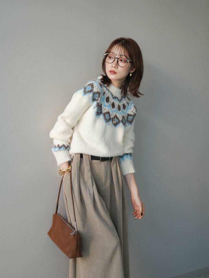 [SET]ソフトタッチ求心柄ニットプルオーバー+選べるアクセセット(2set)