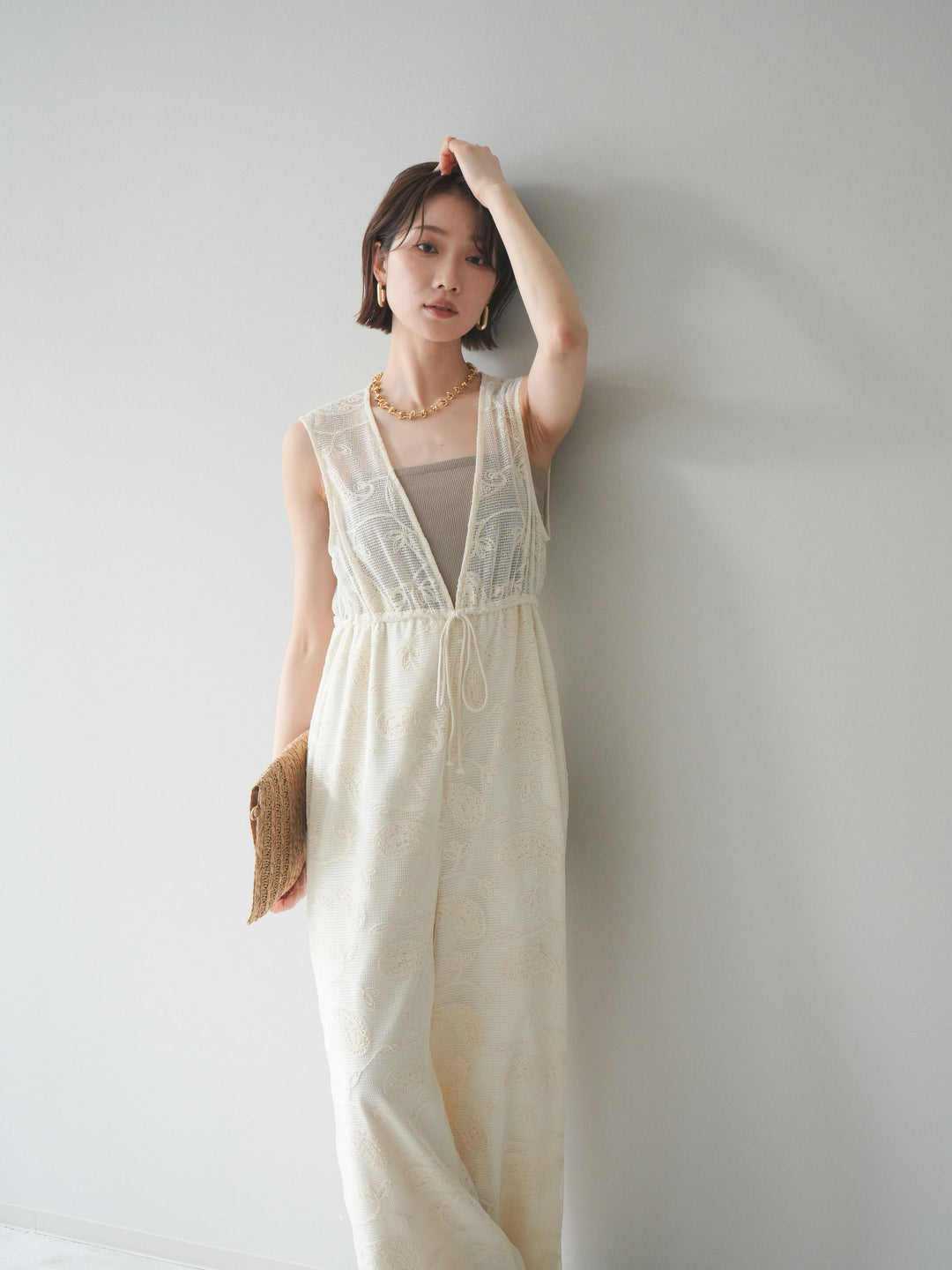 [SET]レース刺繍サロペット+選べるアクセセット(2set)