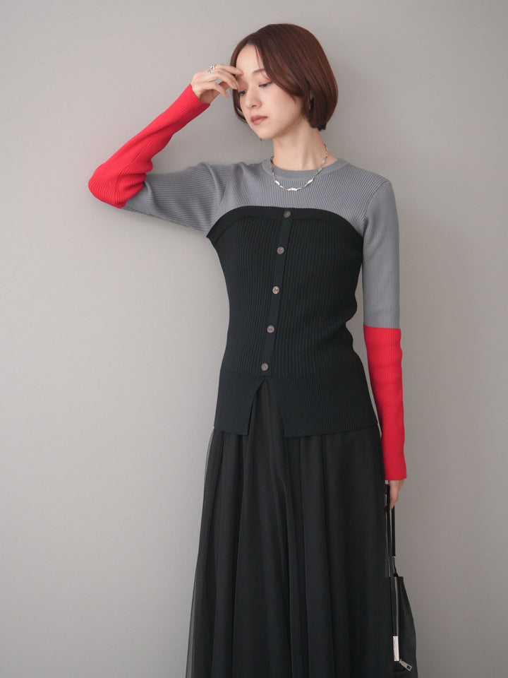 [SET]配色ビスチェドッキングリブニットトップス+選べるアクセセット(2set)