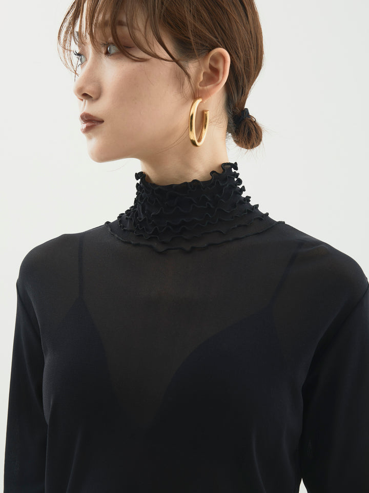 [予約]シアーフリルメロートップス/ブラック