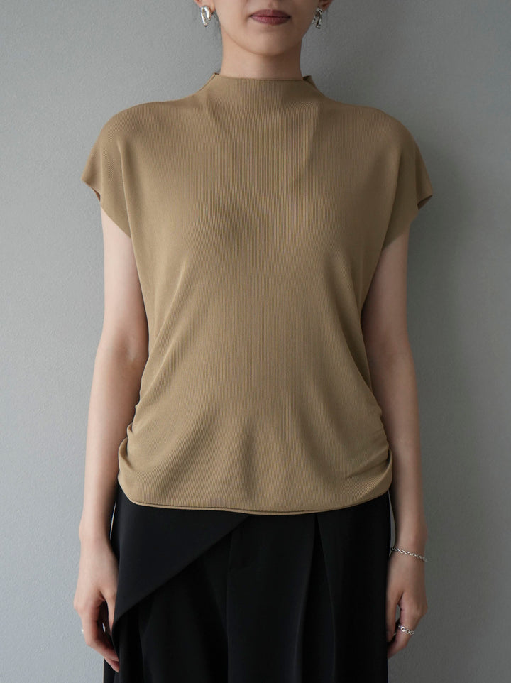 [Pre-order] Petite Neck Side Shirring Summer Knit Top/Beige