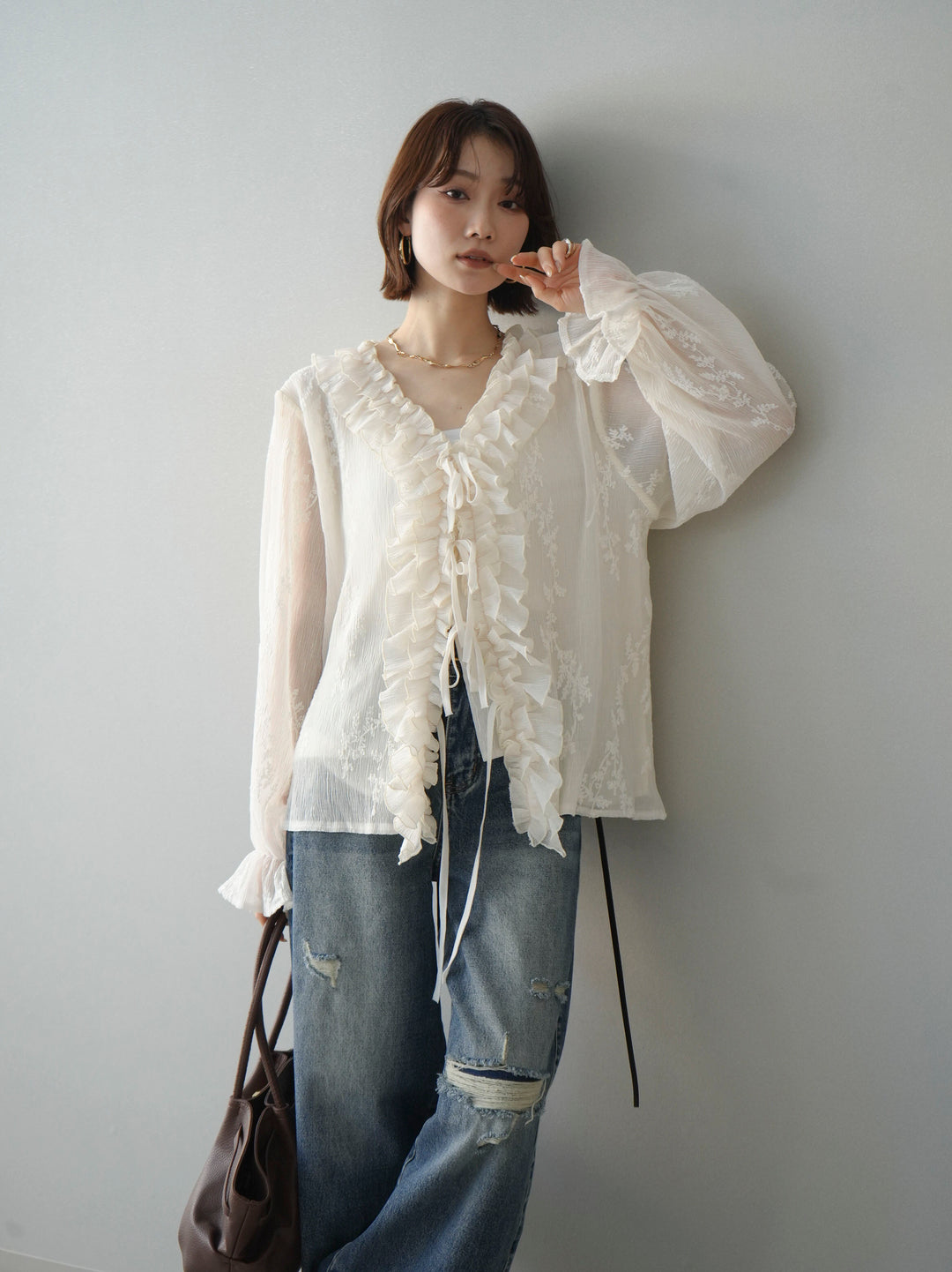 [SET]楊柳ラッフルフリルカーディガン+選べるアクセセット(2set)