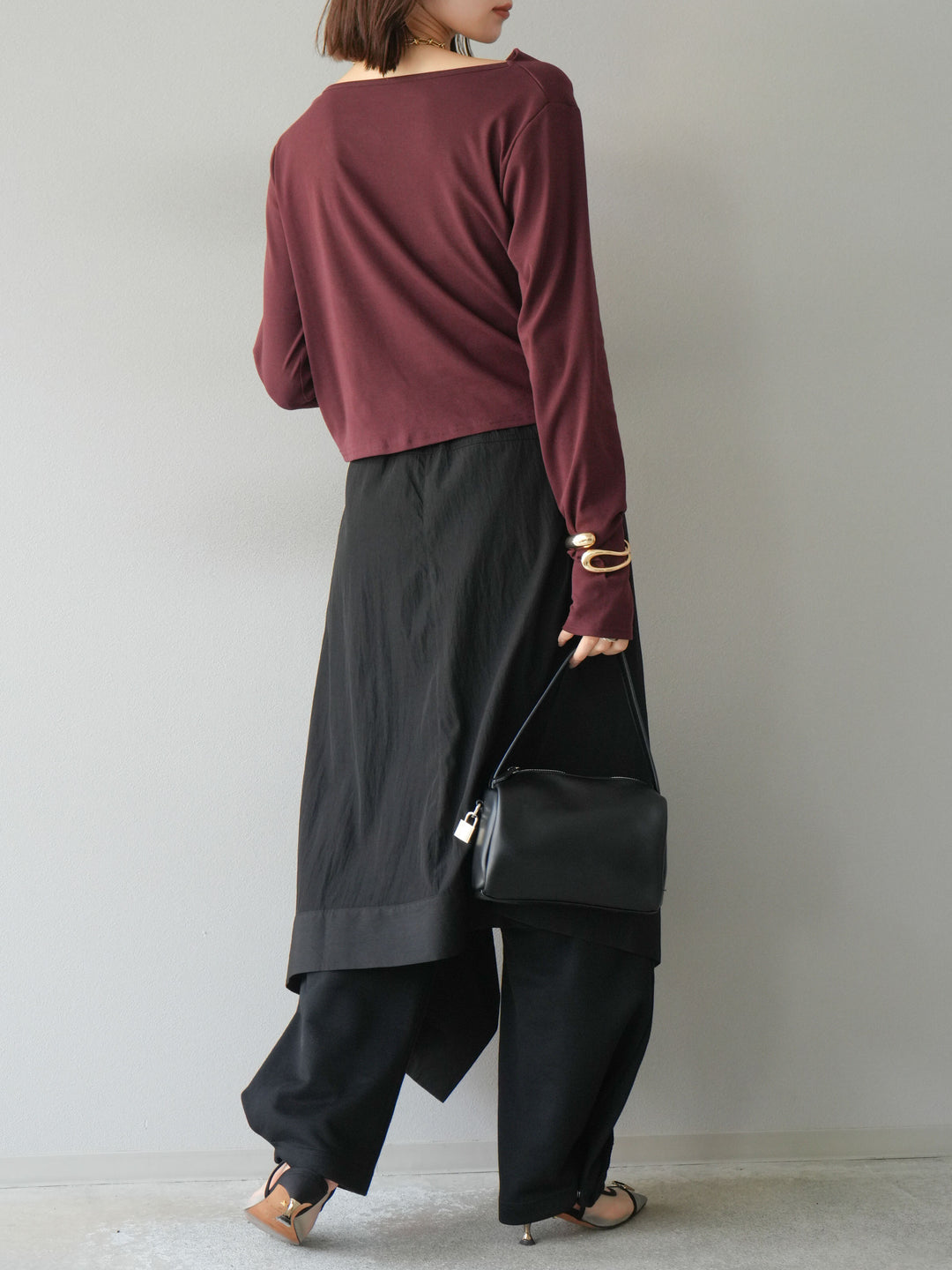 [予約]アシンメトリーレイヤードスカート/ブラック