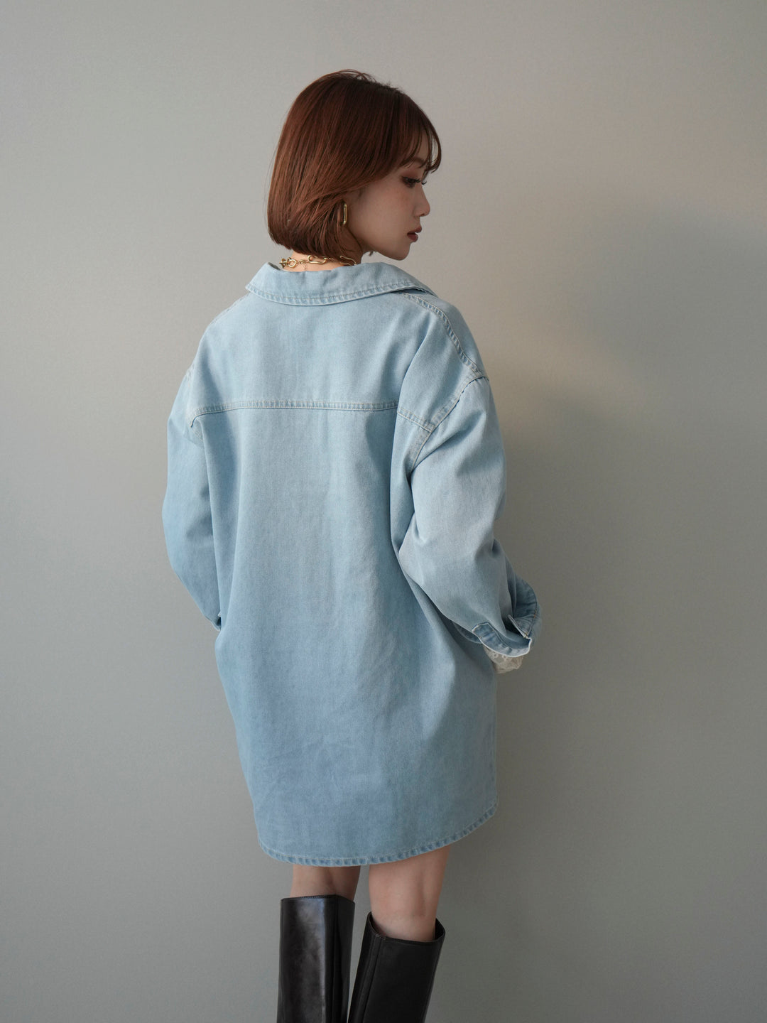 [予約]ハーフジップデニムミニワンピース/blue
