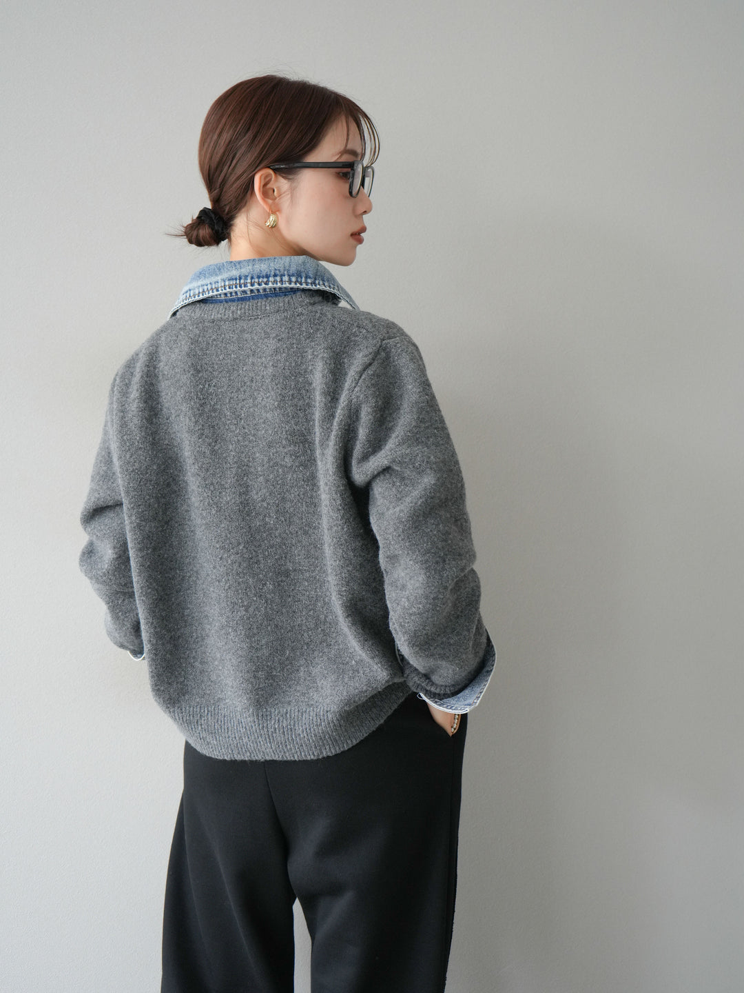 [SET]デニム襟ボタンニットカーディガン+2WAYデザインスウェットパンツ(2set)