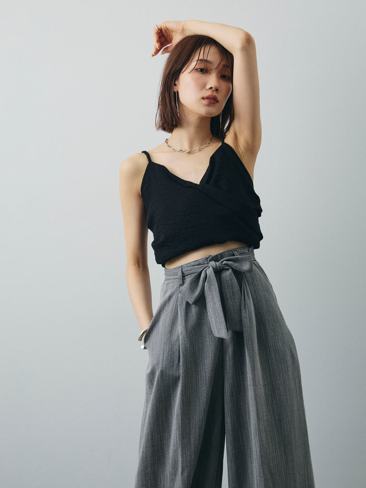 [予約]リネンライクカシュクールデザインビスチェ/ブラック