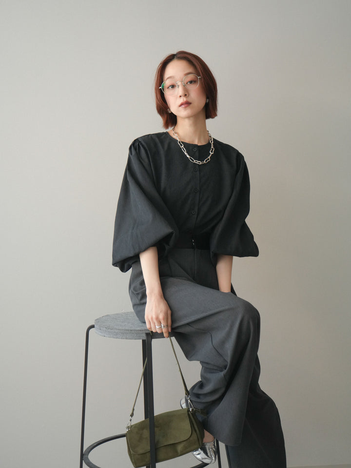 [予約]2WAYピーチスキンボリュームスリーブブラウス/black